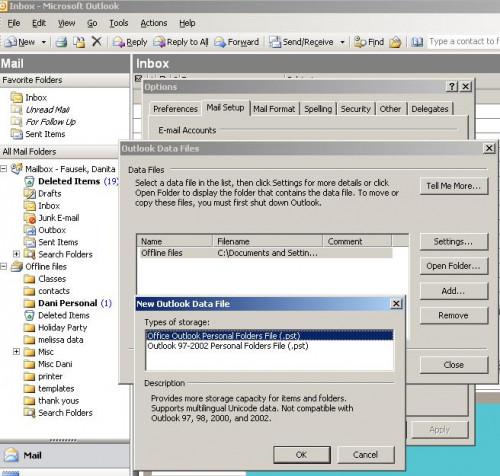 Hvordan lage en personlig mappe i Outlook 2003