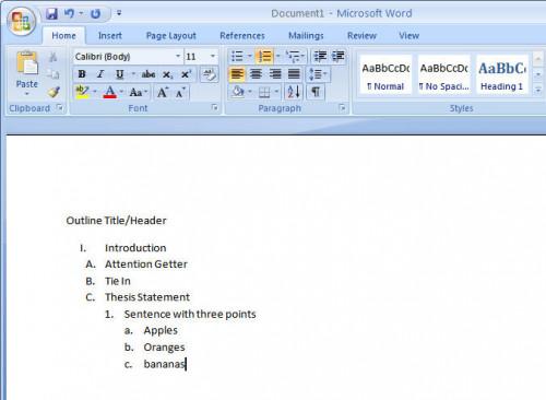 Hvordan lage en disposisjon i Microsoft Word 2007